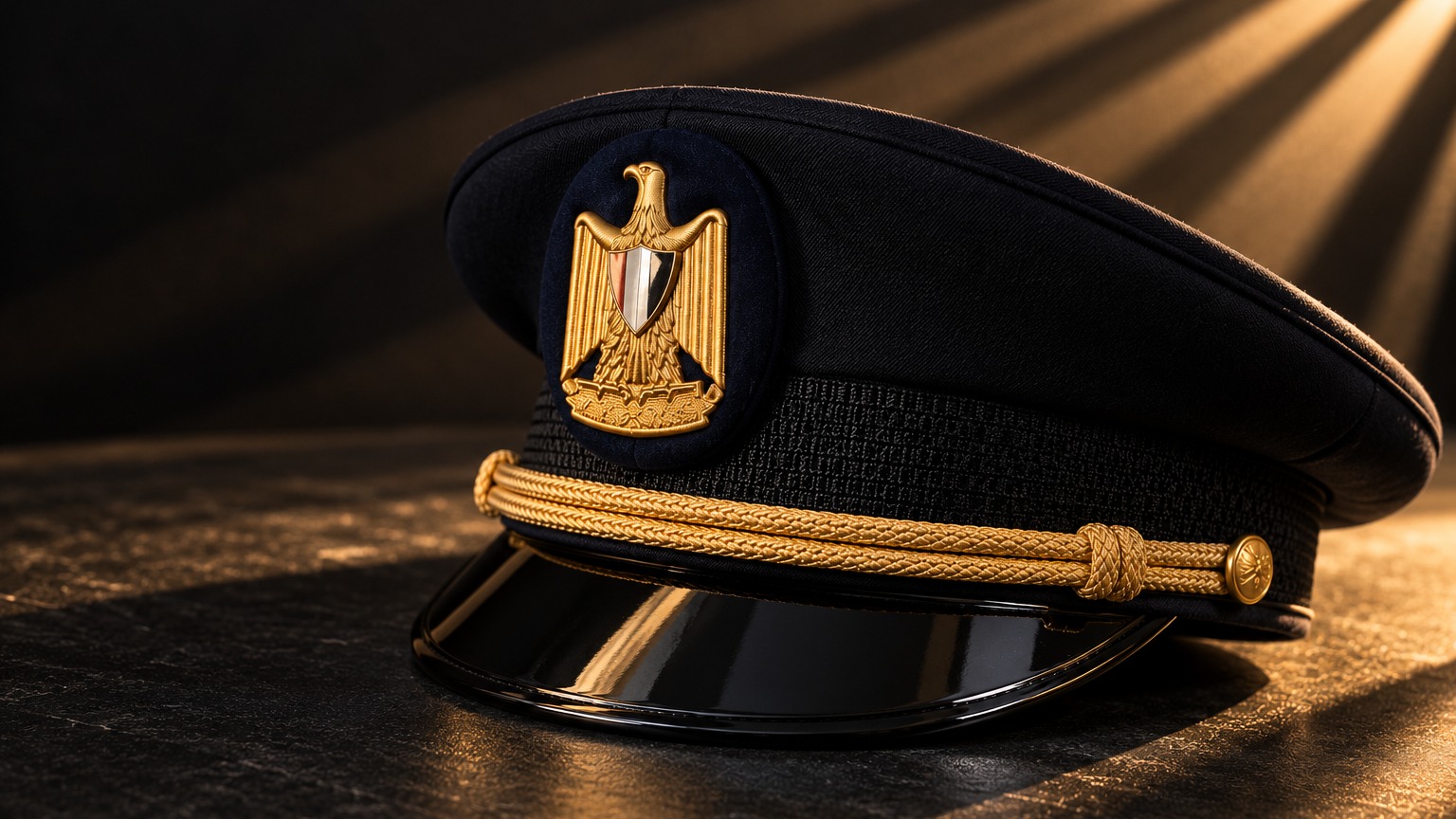 Police uniform peaked cap with gold braid detail